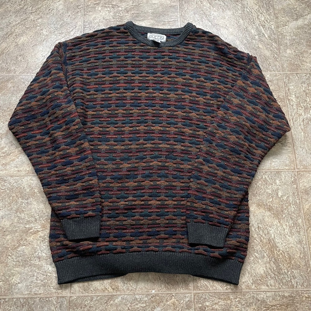 Gianfranco Ruffini Vintage Textured Knit Sweater Mens Medium Multi-Color Crew